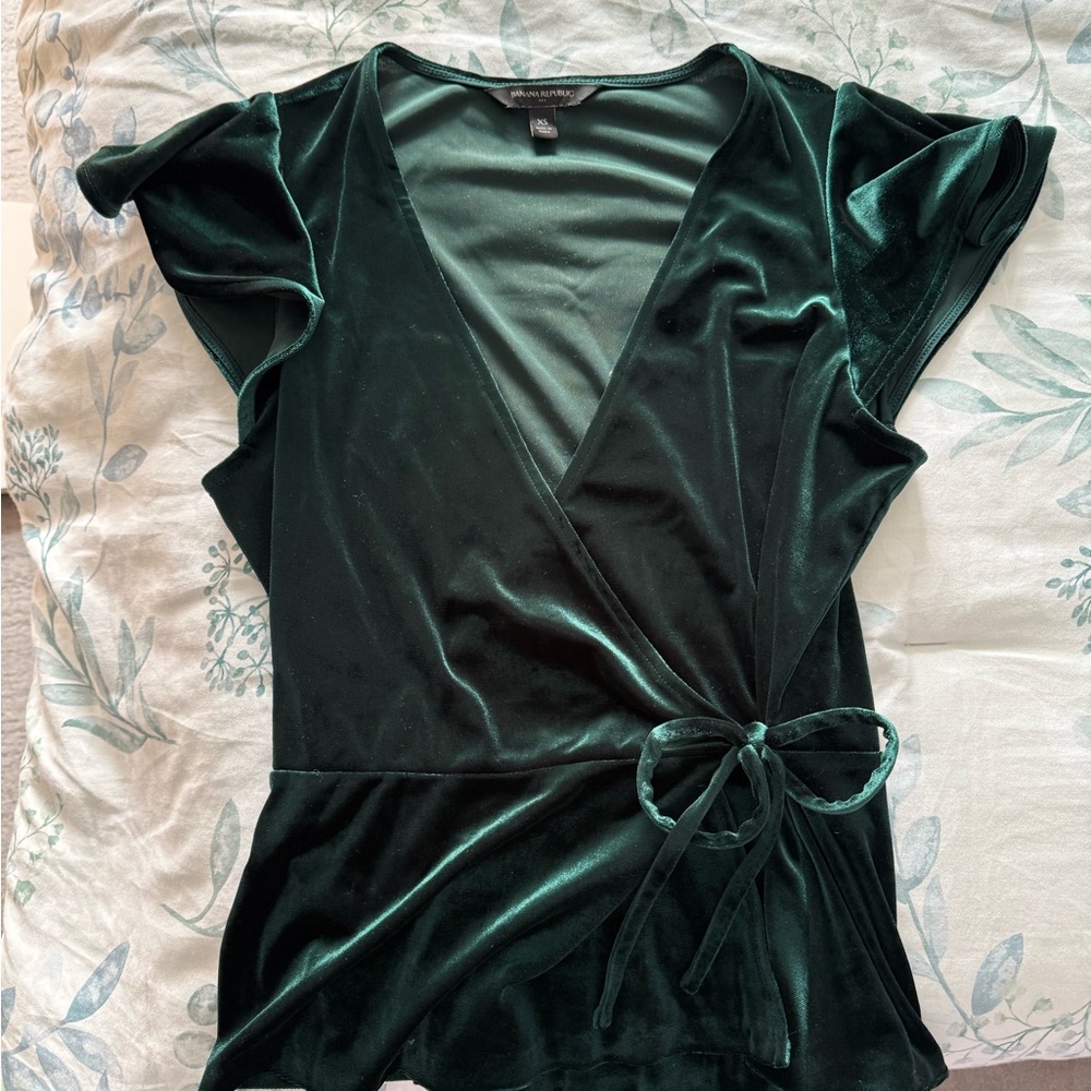 Banana Republic Factory - Elegant Velvet Wrap Top in Deep Emerald Green